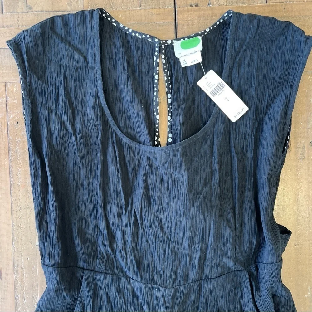 Anthropologie Black Cropped Wide leg Crinkle Cap Sleeve Jumpsuit NWT Size 4